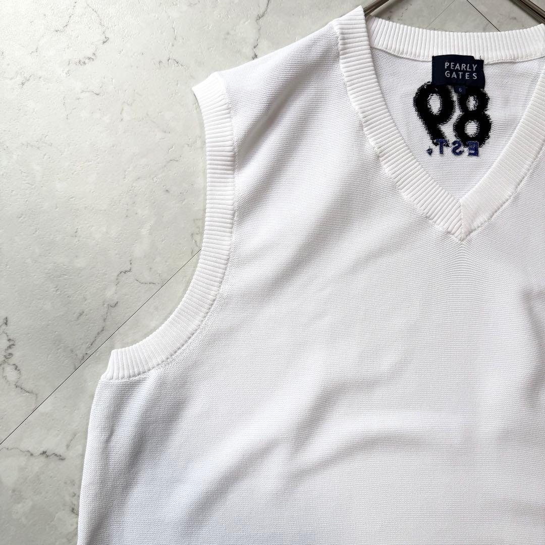 PEARLY GATES ニットベスト 6 XL ホワイト ロゴ