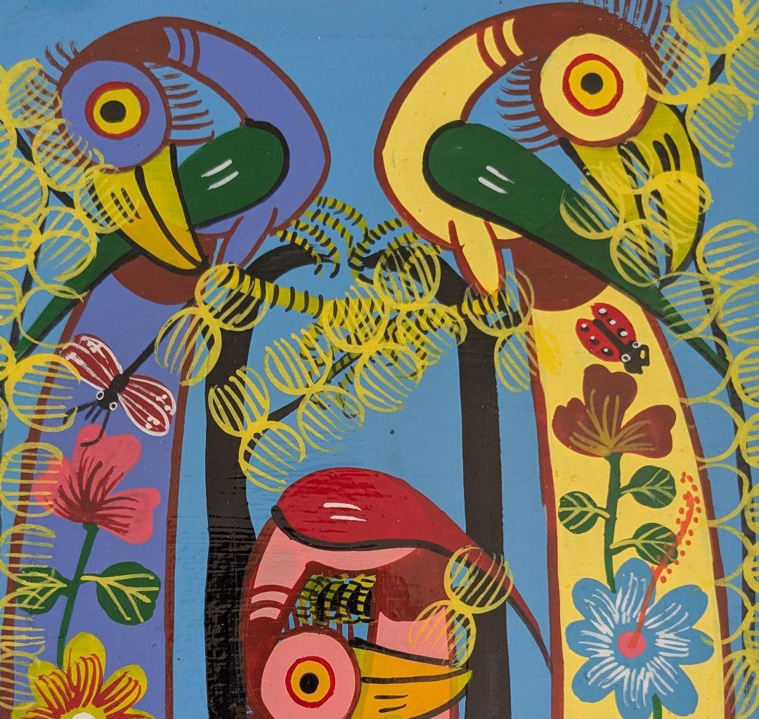 ●アフリカの絵画、ティンガティンガ、鳥、MAJIDU、19×30cm