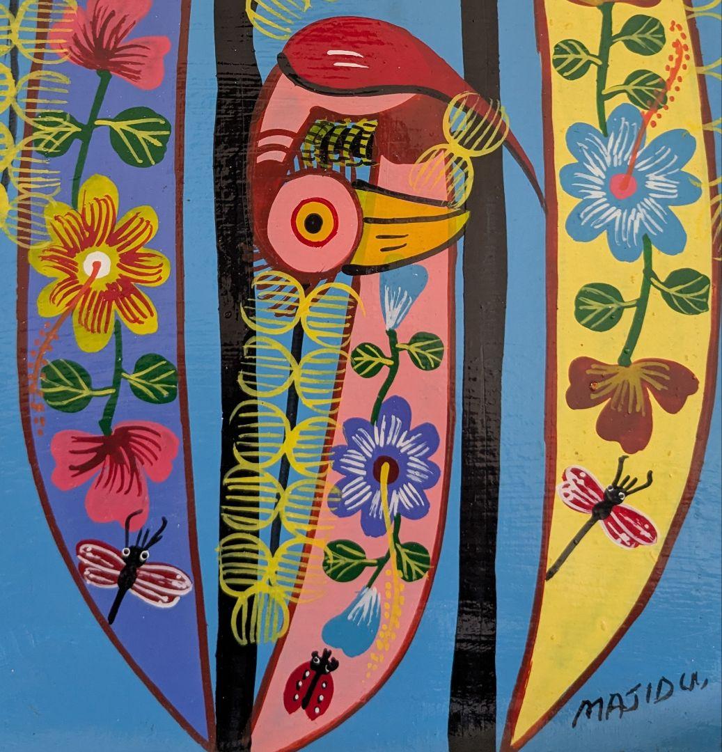 ●アフリカの絵画、ティンガティンガ、鳥、MAJIDU、19×30cm
